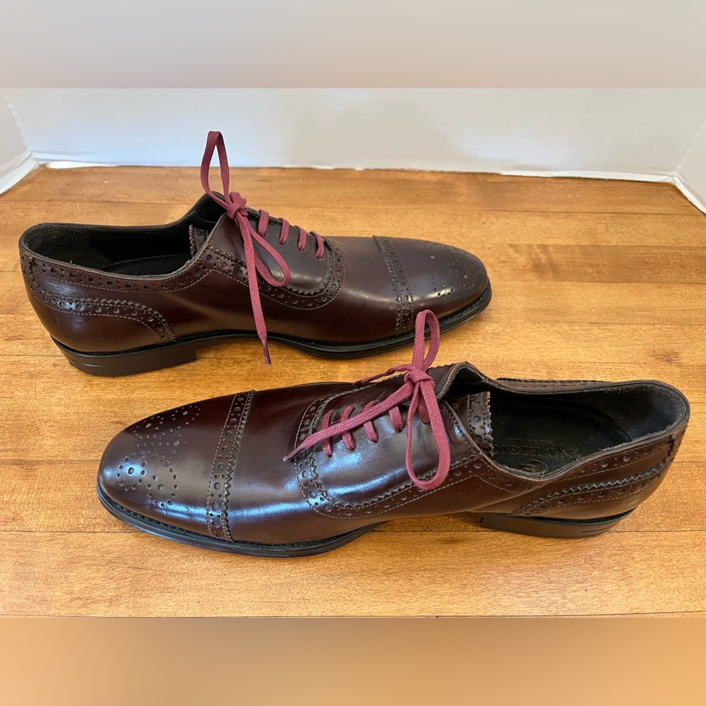 Dino Bigioni Mens Size 40 1/2 Italian Leather Lace up Dress Oxford Brown Color